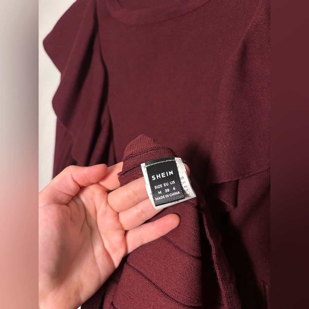 SHEIN Maroon Long Sleeve Ruffled Hem Sweater Dress - Picture 3 of 5